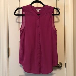 American Eagle button front v-neck rose pink sheer sleeveless blouse (M)